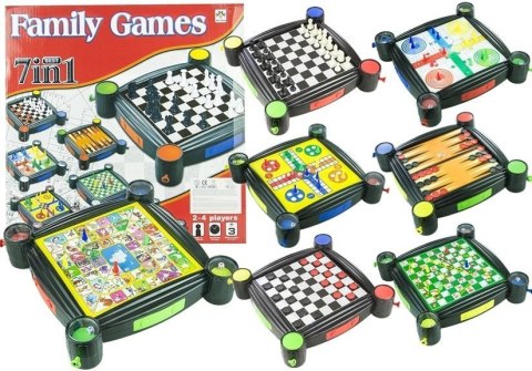 Gry Zestaw 7w1 Warcaby Chinczyk Węże i Drabiny LEAN Toys