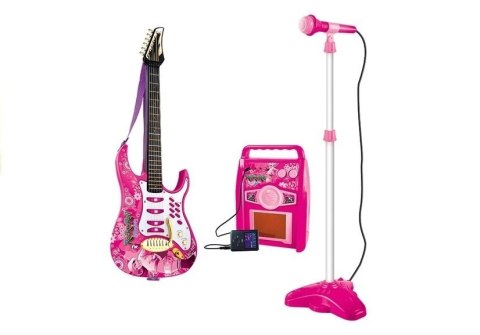 Gitara z Mikrofonem Strunami Wzmacniaczem Różowa LEAN Toys