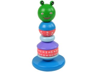 Drewniana Edukacyjna Piramidka Żaba Zielona Balansująca Wieża LEAN Toys