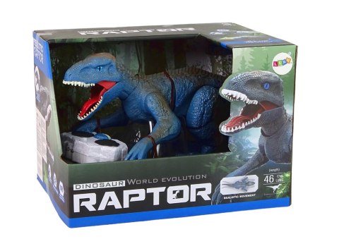 Zdalnie Sterowany Dinozaur Velociraptor Dźwięk Odgłosy Ryczenia Niebieski LEAN Toys