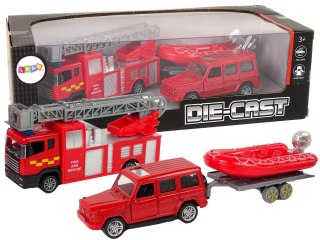 Zestaw Pojazdów Straż Pożarna Naciąg Motorówka Czerwony LEAN Toys