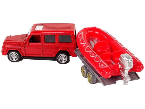 Zestaw Pojazdów Straż Pożarna Naciąg Motorówka Czerwony LEAN Toys