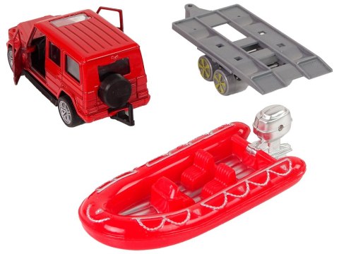 Zestaw Pojazdów Straż Pożarna Naciąg Motorówka Czerwony LEAN Toys
