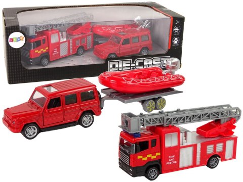Zestaw Pojazdów Straż Pożarna Naciąg Motorówka Czerwony LEAN Toys