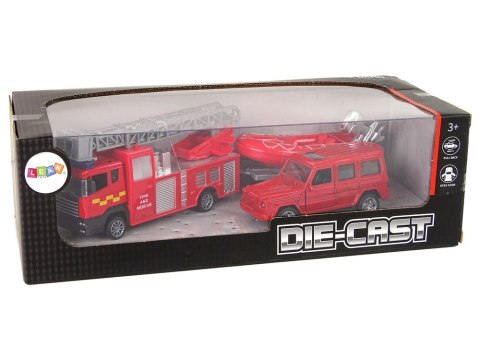 Zestaw Pojazdów Straż Pożarna Naciąg Motorówka Czerwony LEAN Toys