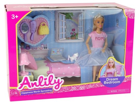 Lalka Anlily w Sypialni Akcesoria Meble Dla Dzieci LEAN Toys