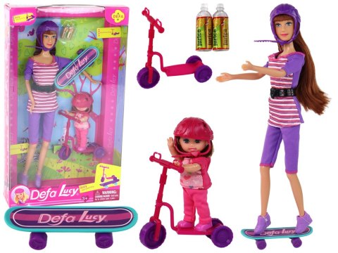 Zestaw Lalek Lucy Purpurowy Hulajnoga Deskorolka Kaski LEAN Toys