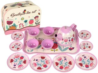 Zestaw Do Herbaty Kawy W Kuferku Talerzyki Wzory Różowy LEAN Toys