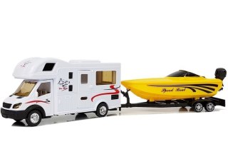 Camper z Żółtą Motorówką i Napędem Frykcyjnym 1:48 LEAN Toys