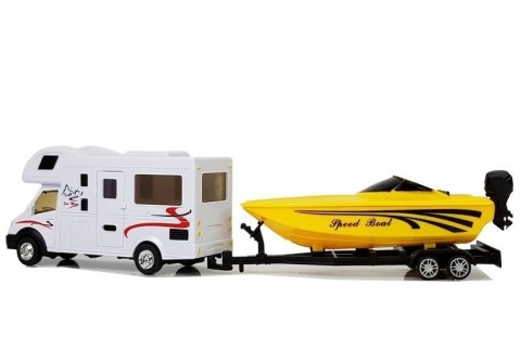 Camper z Żółtą Motorówką i Napędem Frykcyjnym 1:48 LEAN Toys