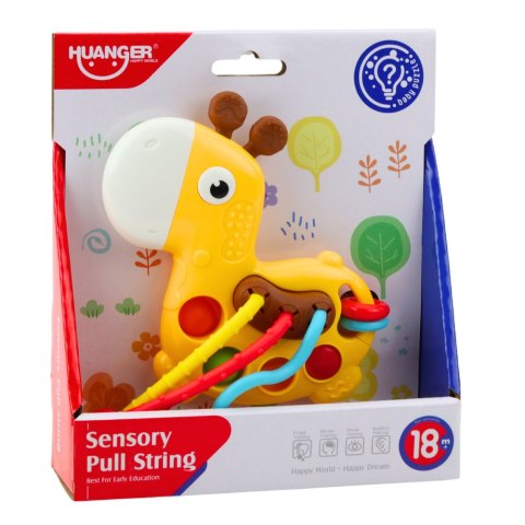 Zabawka Sensoryczna Żyrafa Do Przeciągania Sznureczków Żółta LEAN TOYS