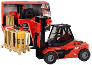 Wózek Widłowy 1:16 Ruchome Widły Dźwięki Światła Czerwony LEAN Toys