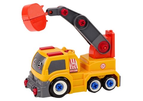 Ciężarówka Z Dźwigiem Kreskówkowa Do Rozkręcania DIY Pomarańczowy LEAN Toys