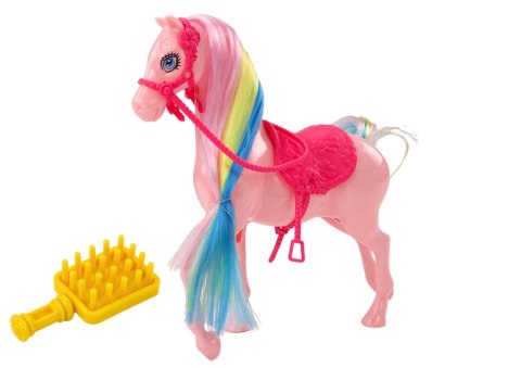 Figurka Koń Z Kolorową Grzywą Różowe Siodło Szczotka Farma Różowy LEAN Toys