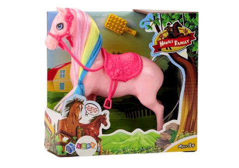 Figurka Koń Z Kolorową Grzywą Różowe Siodło Szczotka Farma Różowy LEAN Toys