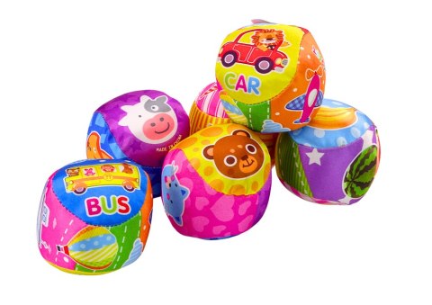 Miękka Piłeczka Z Grzechotką Kolorowa Piłka Zwierzątka Owoce MIX 10cm LEAN TOYS