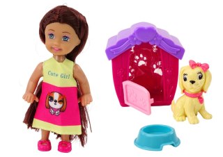 Mini Laleczka Długie Włosy Sukienka Kolorowa Piesek Buda LEAN Toys
