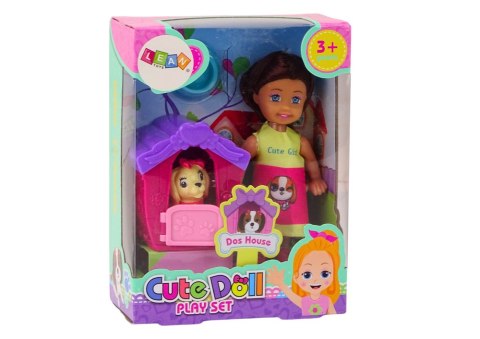 Mini Laleczka Długie Włosy Sukienka Kolorowa Piesek Buda LEAN Toys