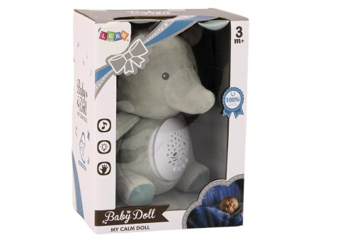 Miś Słonik Usypiający Melodie Światła Projektor Gwiazd Szary LEAN Toys