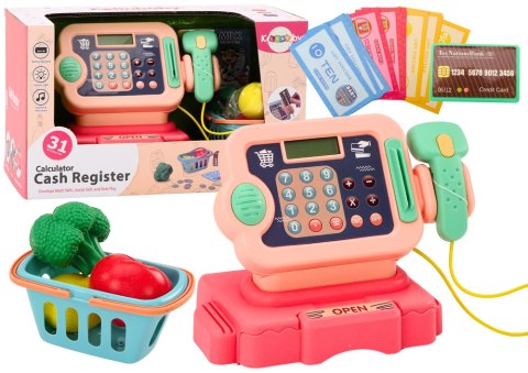 Kasa Fiskalna Nauka Liczenia Monety Koszyk Światła Dźwięki Różowa LEAN Toys