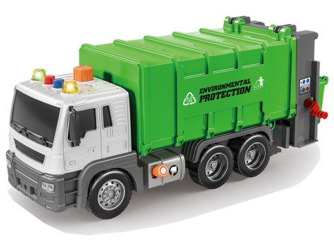 Śmieciarka Napęd Frykcyjnym Efekty Dźwiękowe Zielona 1:16 Segregowanie LEAN Toys