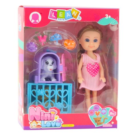 Mini Lalka Z Akcesoriami Wózek Kotki Zestaw Laleczka Różowa LEAN Toys