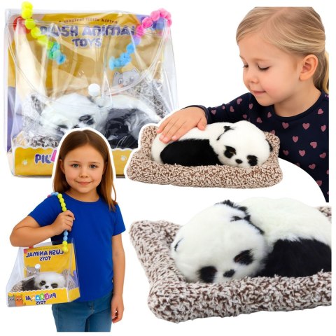Śpiąca Panda Na Poduszce Figurka z Futerkiem Przeźroczysta Torba LEAN Toys
