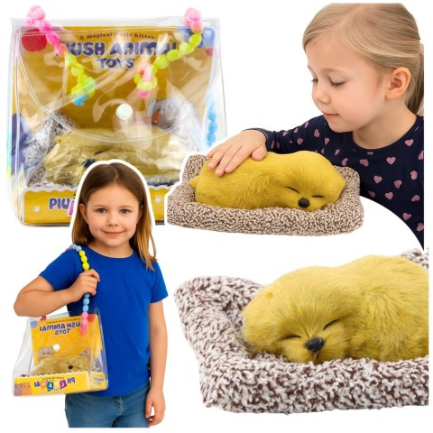 Śpiący Pies Labrador Na Poduszce Figurka z Futerkiem Torba Dźwięki LEAN Toys