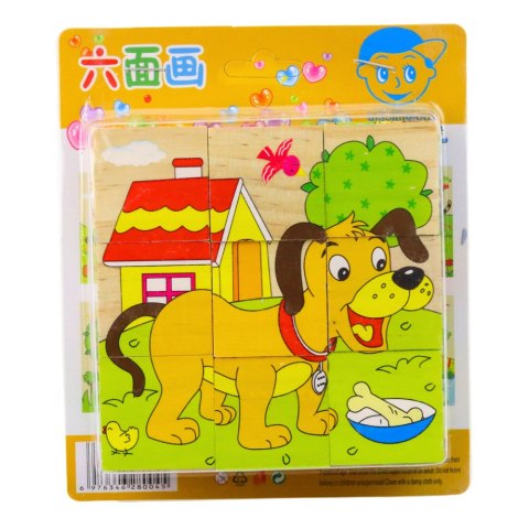 Drewniana Układanka Klocki Farma Puzzle Edukacyjne Zwierzęta 6 Obrazków LEAN Toys