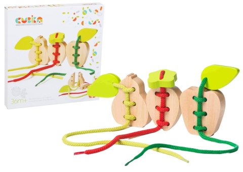 Drewniana Zabawka na sznurku Przeplatanka Owoce Gruszka Jabłko Truskawka 14811 LEAN Toys