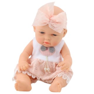 Lalka Bobas W Różowej Sukience Opaska Ruchome Rączki Nóżki 30cm LEAN Toys