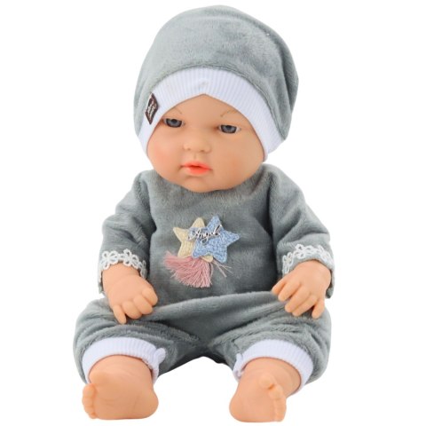 Lalka Bobas W Szarej Piżamce Czapeczka Ruchome Rączki Nóżki 30cm LEAN Toys