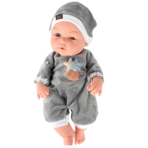 Lalka Bobas W Szarej Piżamce Czapeczka Ruchome Rączki Nóżki 30cm LEAN Toys
