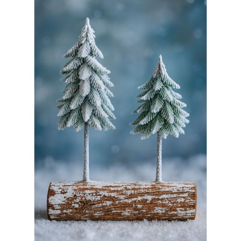 Dekoracja Kompozycja Świąteczna Choinki Na Pniu Pokryte Śniegiem 34 x 28 cm LEAN