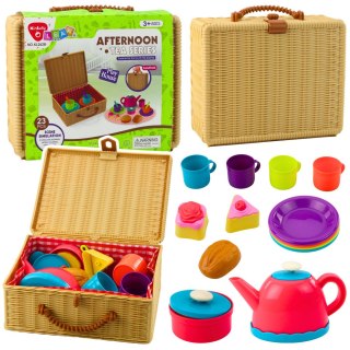 Zestaw Do Herbaty w Koszyku Filiżanki Talerzyki Słodkości 23 el. LEAN Toys