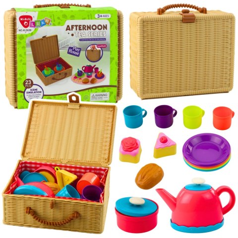 Zestaw Do Herbaty w Koszyku Filiżanki Talerzyki Słodkości 23 el. LEAN Toys