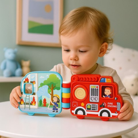 Książeczka Edukacyjna Interaktywna Pojazdy Światła Dźwięki Ruchome Elementy LEAN Toys