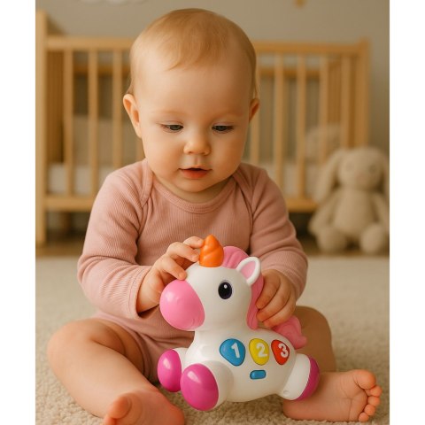 Zabawka Interaktywna Dla Malucha Jednorożec Na Kółkach Światła Dźwięki LEAN Toys