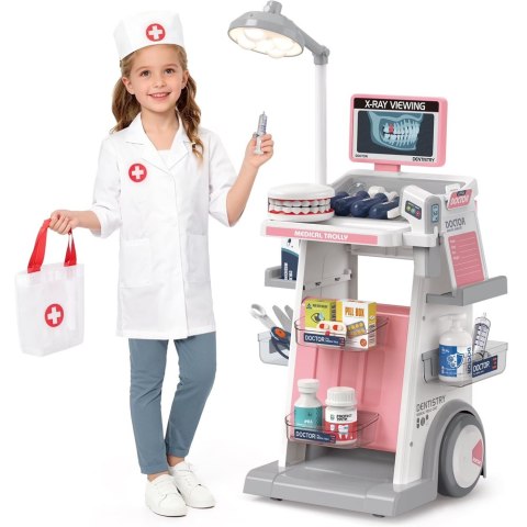 Zestaw Doktor Dentysta Wózek Medyczny Światła Różowy 26 el. LEAN Toys