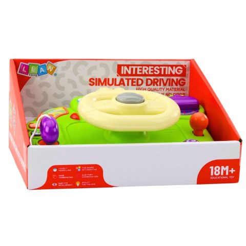 Kierownica Interaktywna Dla Dzieci Symulator Jazdy Światła Dźwięki Zielona LEAN Toys