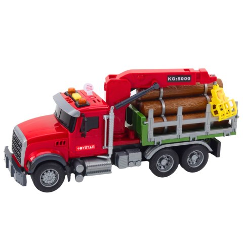 Ciężarówka Z Dźwigiem Do Drewna Światła Dźwięki Czerwona 1:14 LEAN Toys