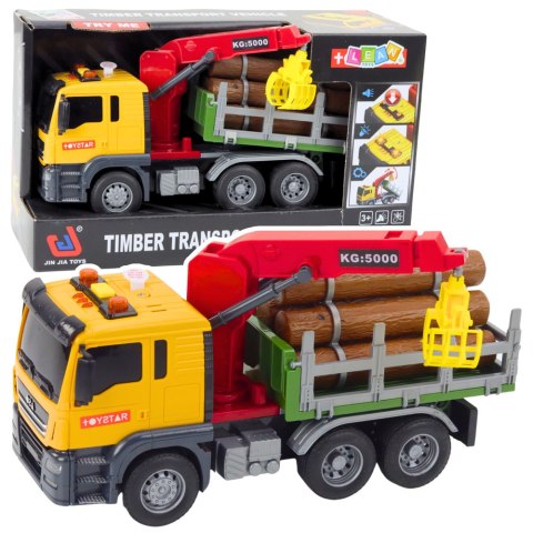 Ciężarówka Z Dźwigiem Do Drewna Światła Dźwięki Żółta 1:14 LEAN Toys