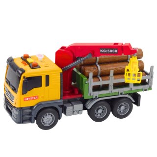 Ciężarówka Z Dźwigiem Do Drewna Światła Dźwięki Żółta 1:14 LEAN Toys