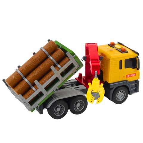 Ciężarówka Z Dźwigiem Do Drewna Światła Dźwięki Żółta 1:14 LEAN Toys