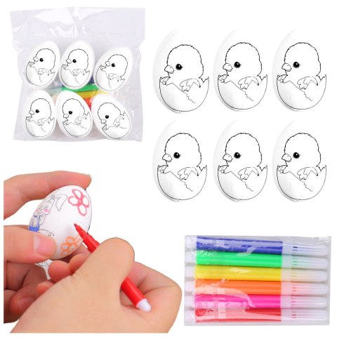 Jajka Wielkanocne Styropianowe Do Malowania Pisaki Kurczak W Jajku 6szt LEAN TOYS