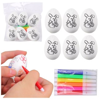 Jajka Wielkanocne Styropianowe Do Malowania Pisaki Wzór Zając B 6szt LEAN TOYS