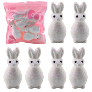 Styropianowe Zajączki Wielkanocne Brokatowe Ozdobne Białe 6szt LEAN TOYS
