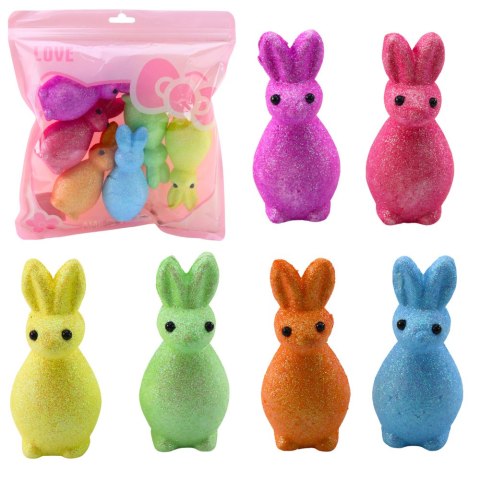 Styropianowe Zajączki Wielkanocne Brokatowe Ozdobne Kolorowe 6szt LEAN TOYS