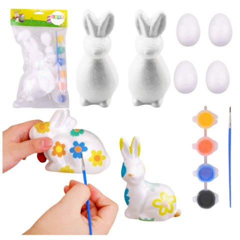 Zestaw Do Malowania Styropianowych Ozdób 2 Zające 4 Jajka Farby LEAN TOYS