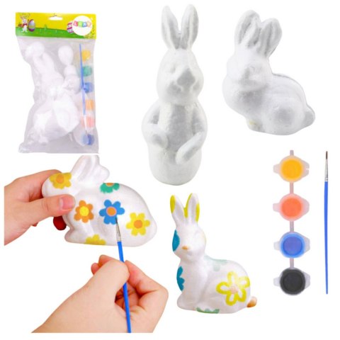 Zestaw Do Malowania Styropianowych Ozdób 4 Zające Farby Pędzelek LEAN TOYS